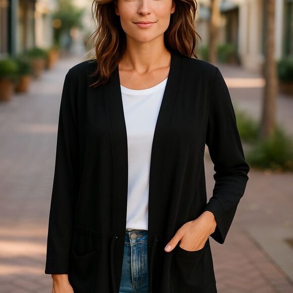 Habitat Black Cardigan Sweater Versatile Travel Core Easy Knit Jacket Sz M - Picture 1 of 8
